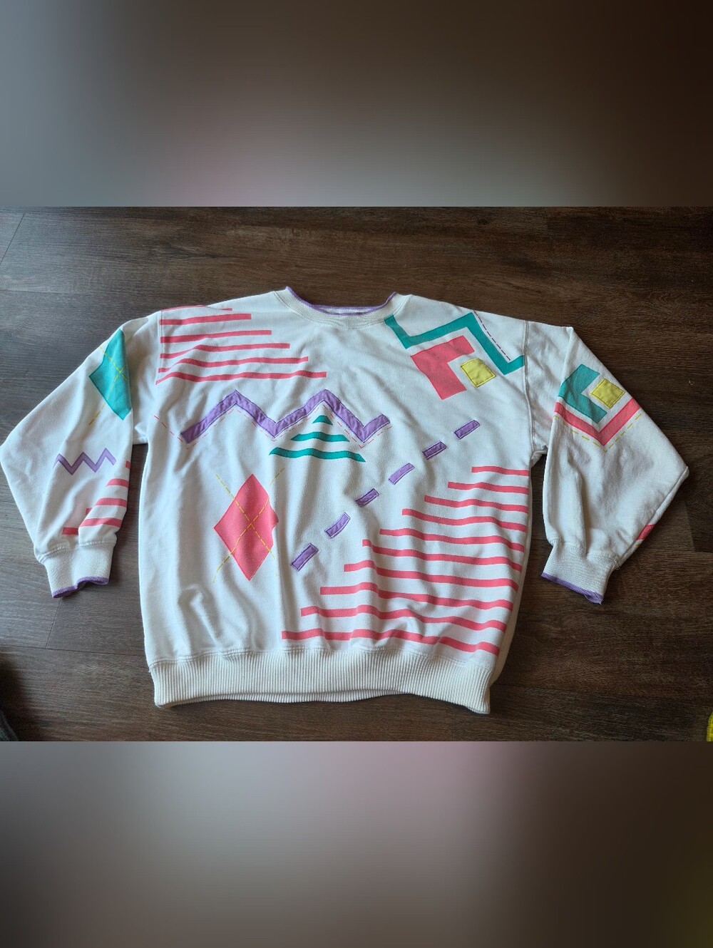 Vintage Blast 80s Retro Pastel Geometric Pattern Sweater Pullover Sweatshirt